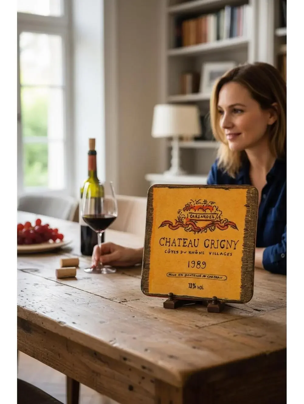Vintage Williams Sonoma Square cheese platter with a wine label design